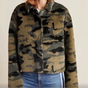 NVLT Faux Fur Camo Crop Jacket Large Anthropologie